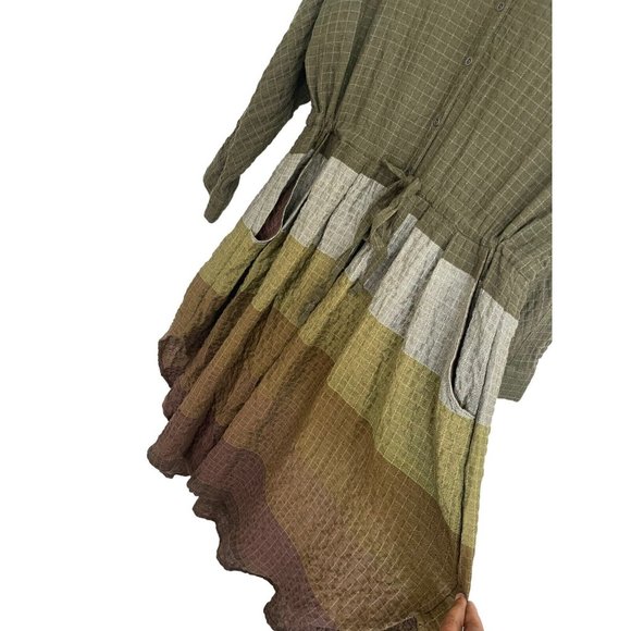 Free People Green Multi Colored Striped Pockets Drawstring Hi Lo Tunic Dress - M - Picture 4 of 6